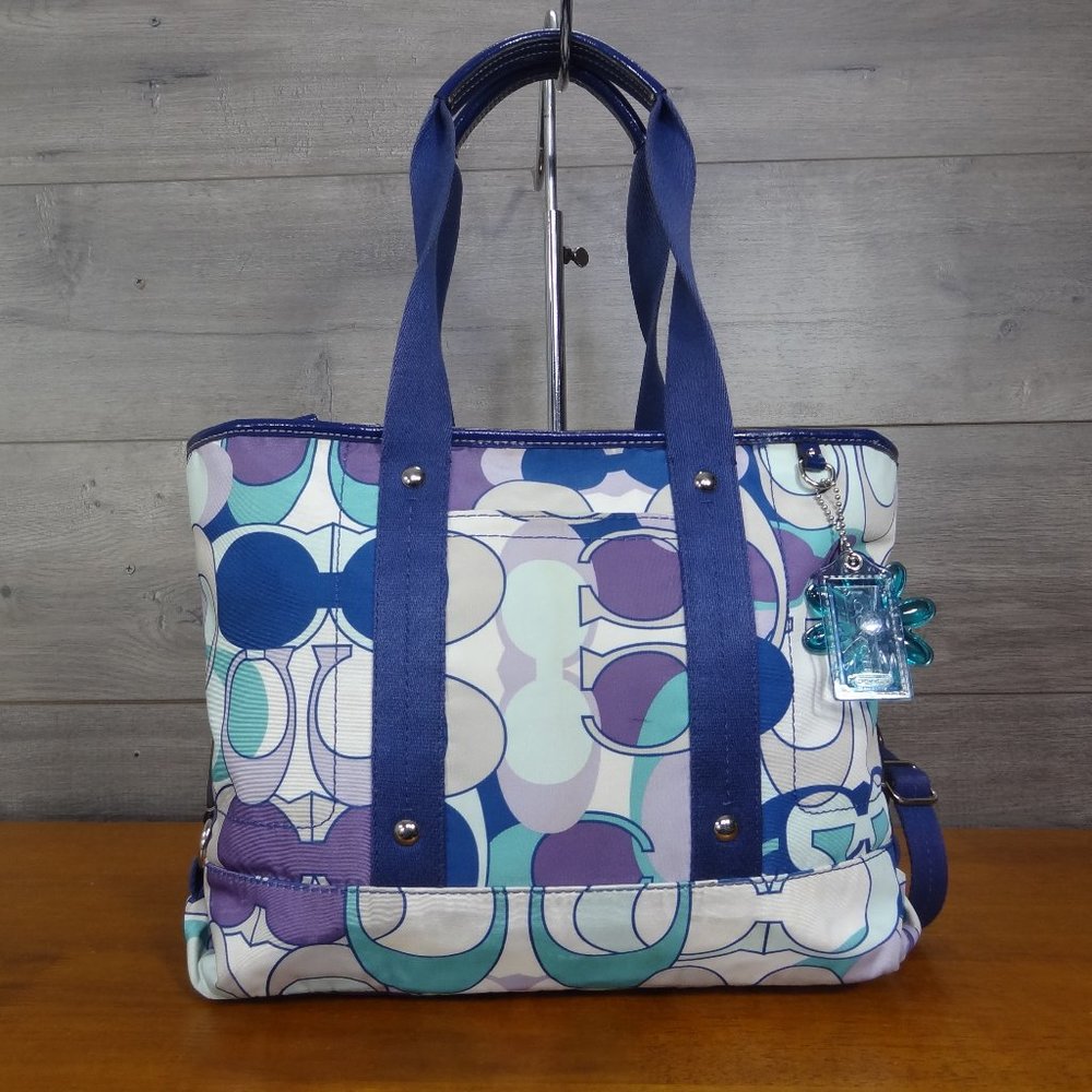 Coach F17178 Kyra Scarf Print Multicolor Nylon Tote Shoulder Bag Handbag Purse